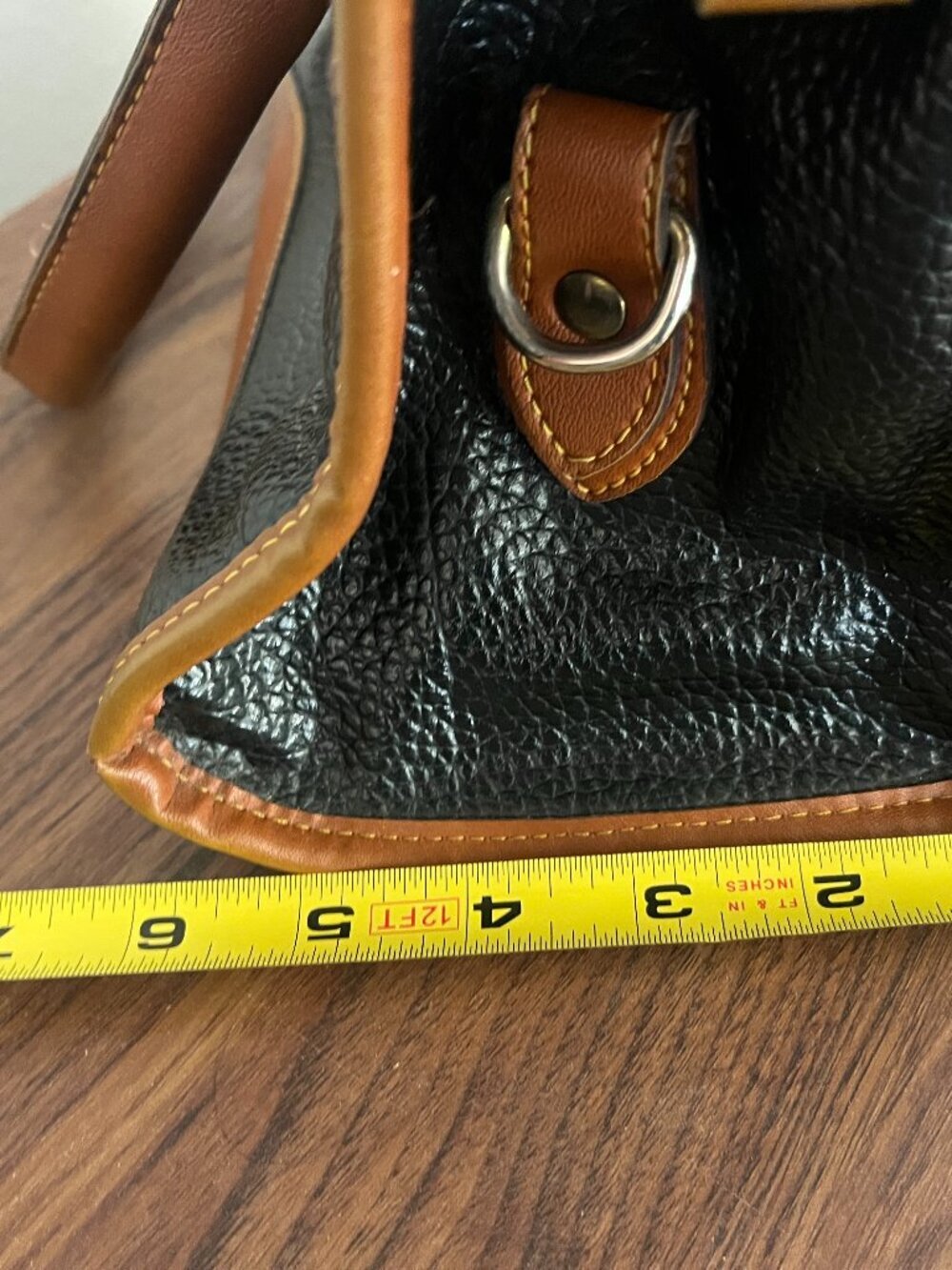VTG Dooney Bourke Black and Brown Pebble AllWeather Leather Doctor's/Bowler Bag - Picture 14 of 14
